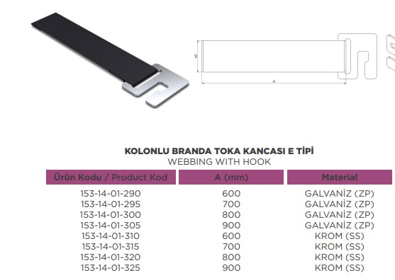 BRANDA GERDIRME TOKA KANCASI E TIP KOLONLU 900 MM KROM